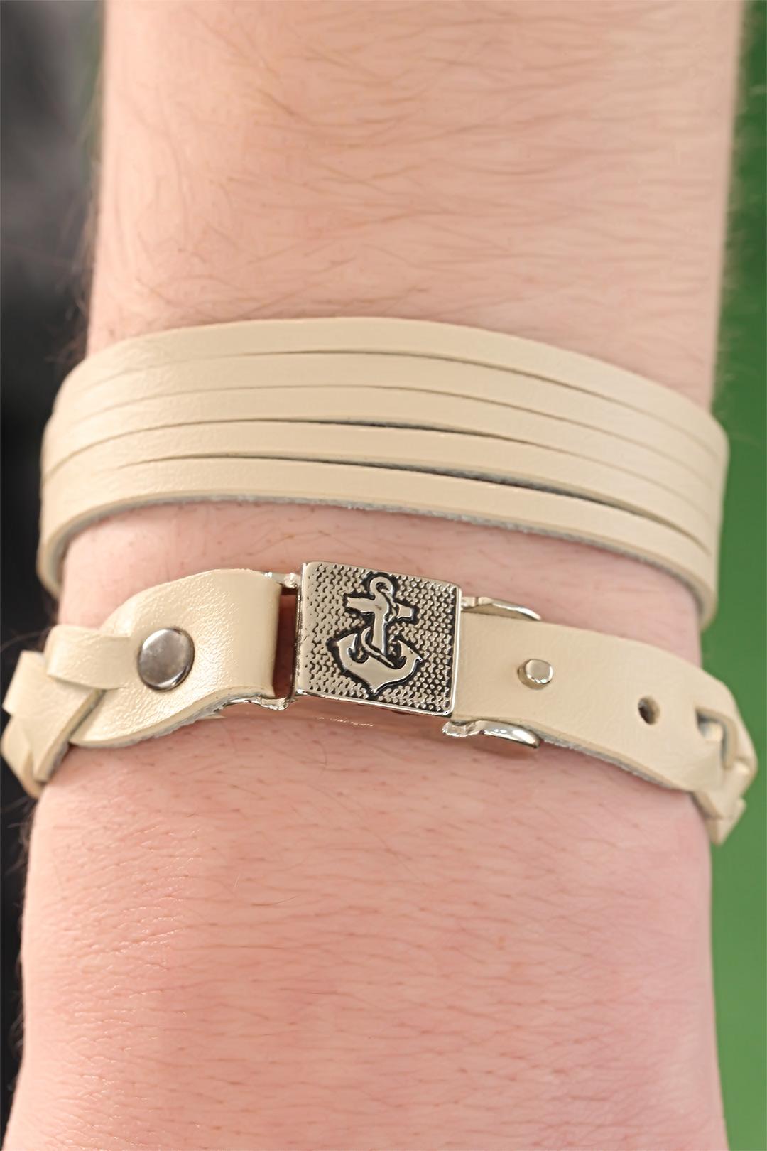 EBJ Cream Color Leather Men's Bracelet Combination - Apex