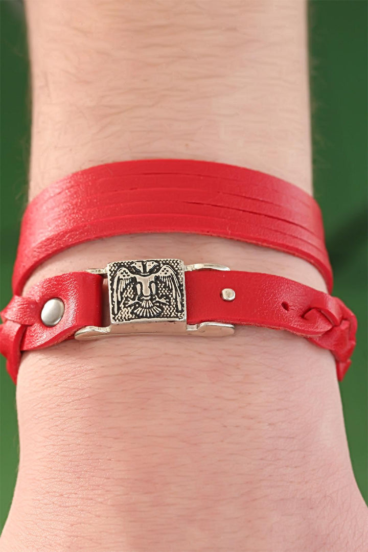 EBJ Red Color Leather Men's Bracelet Combination - Las Vegas