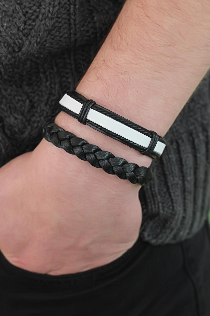 EBJ Black and White Color Leather Men's Bracelet Combination - University
