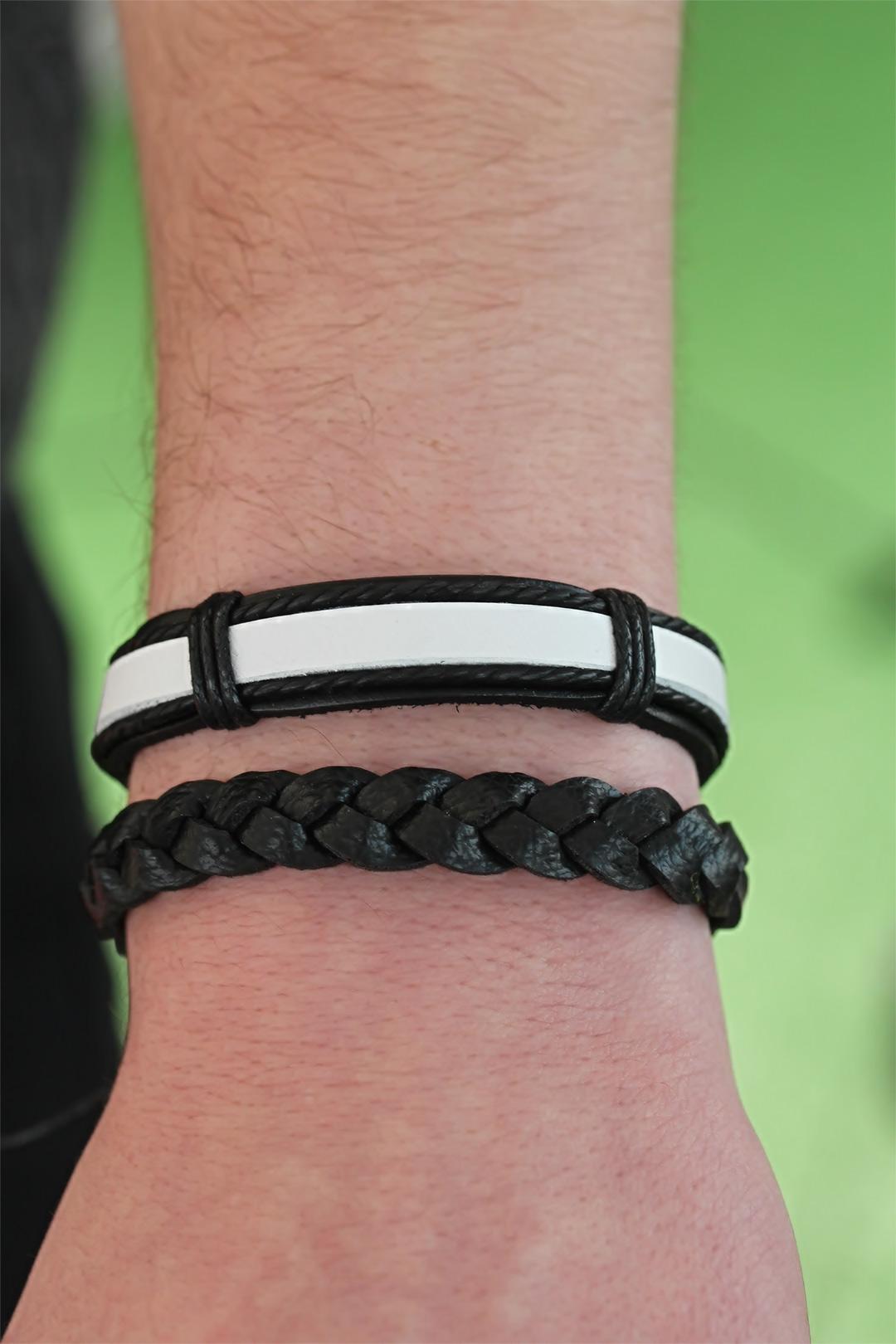 EBJ Black and White Color Leather Men's Bracelet Combination - University