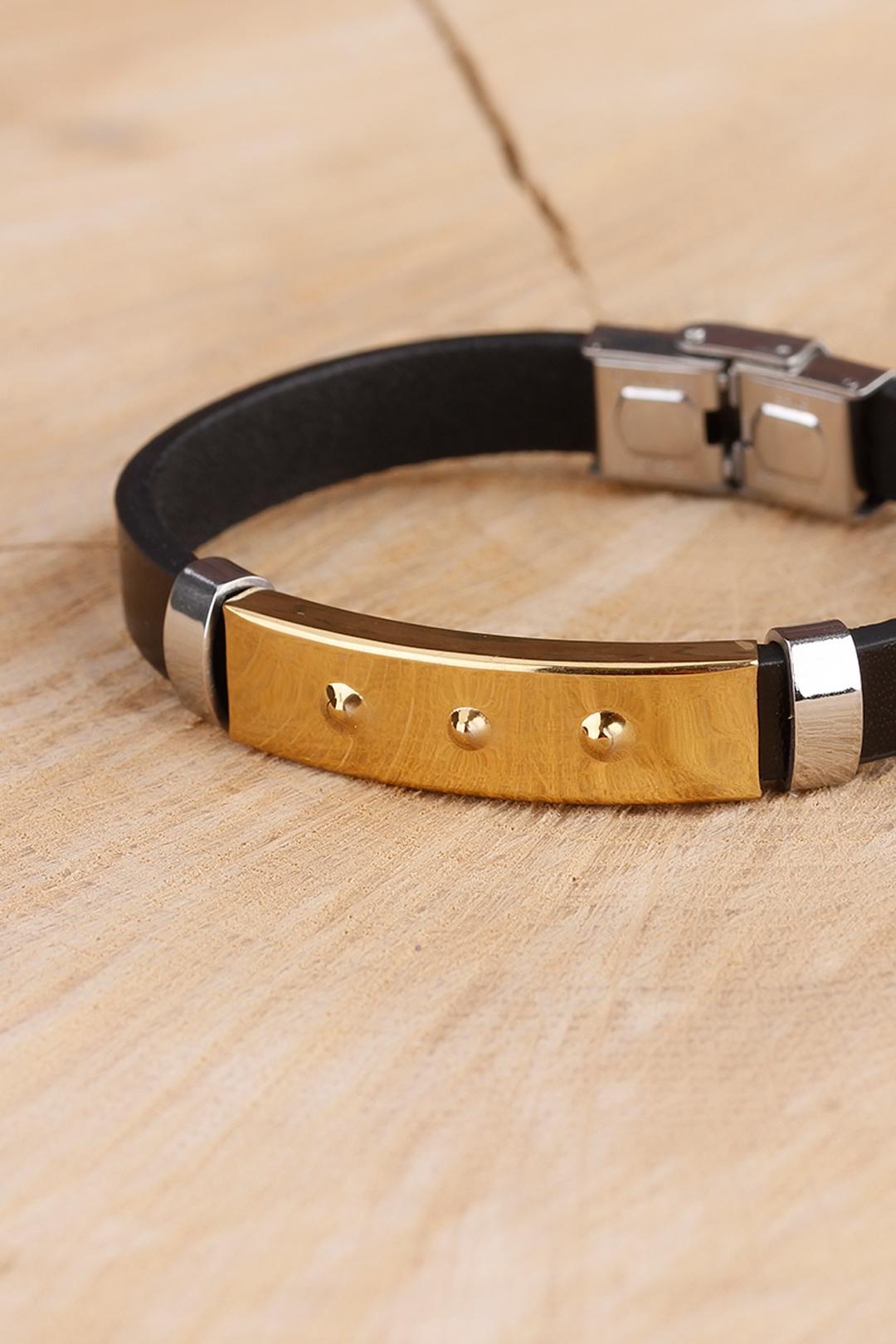 EBJ Black Silicone Steel Accessory Detailed Men's Bracelet - Schaarbeek