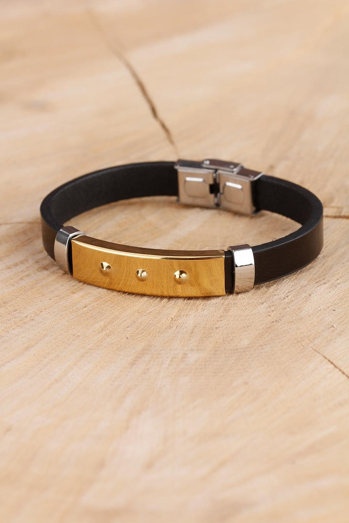 EBJ Black Silicone Steel Accessory Detailed Men's Bracelet - Schaarbeek