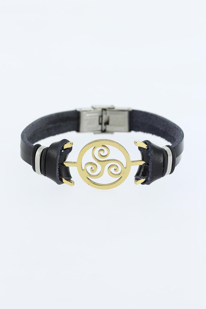 EBJ Black Leather Men's Bracelet with Gold Color Metal Accents - Richfield