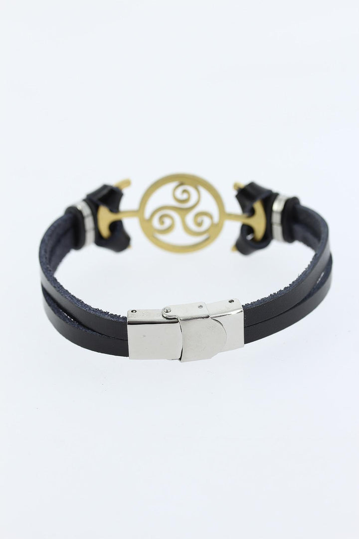 EBJ Black Leather Men's Bracelet with Gold Color Metal Accents - Richfield