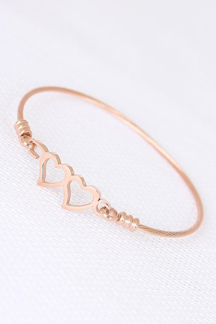 EBJ Rose Gold Double Heart Figured Men's Cuff Bracelet - Weston