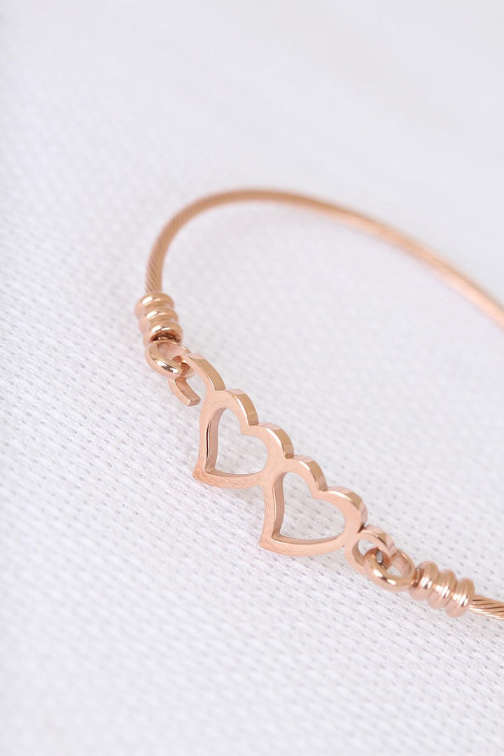 EBJ Rose Gold Double Heart Figured Men's Cuff Bracelet - Weston