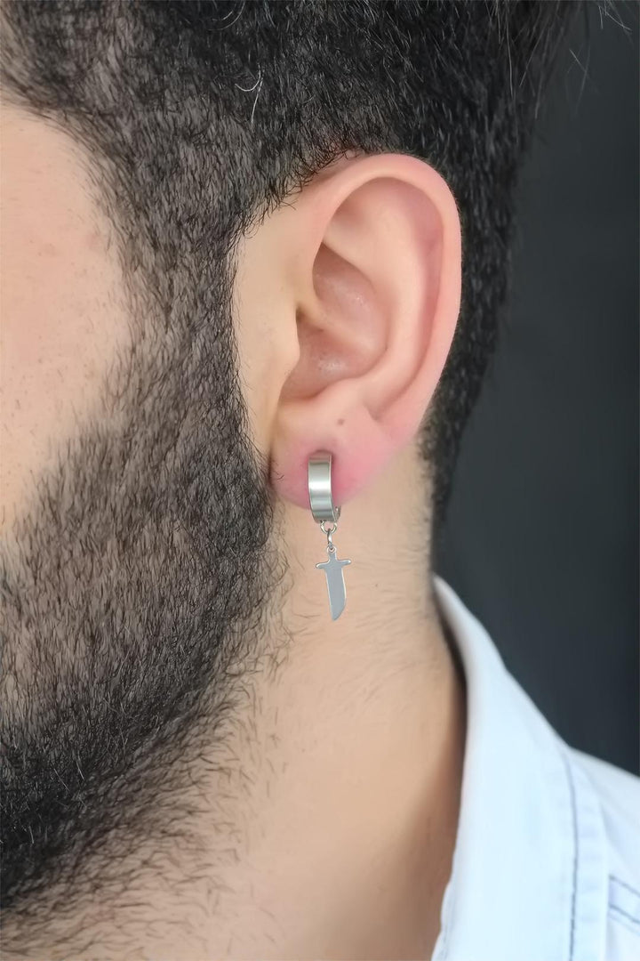 EBJ Silver Color Coated Sword Figure Steel Clip-On Men's Earring - Alcalá de Henares
