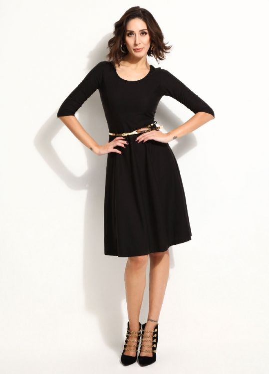 SNS Sense Black Half Arm Patchwork Sweater Steel Dress - Metz