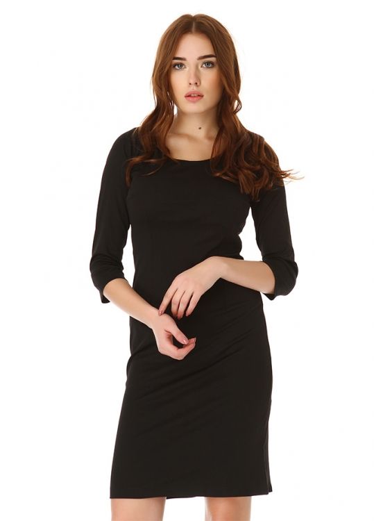 SNS Black Back Leather Tulle Detail High Neck Scuba Dress - Brunswick