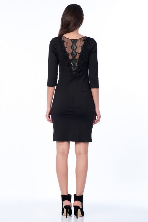 SNS Black Back Leather Tulle Detail High Neck Scuba Dress - Brunswick