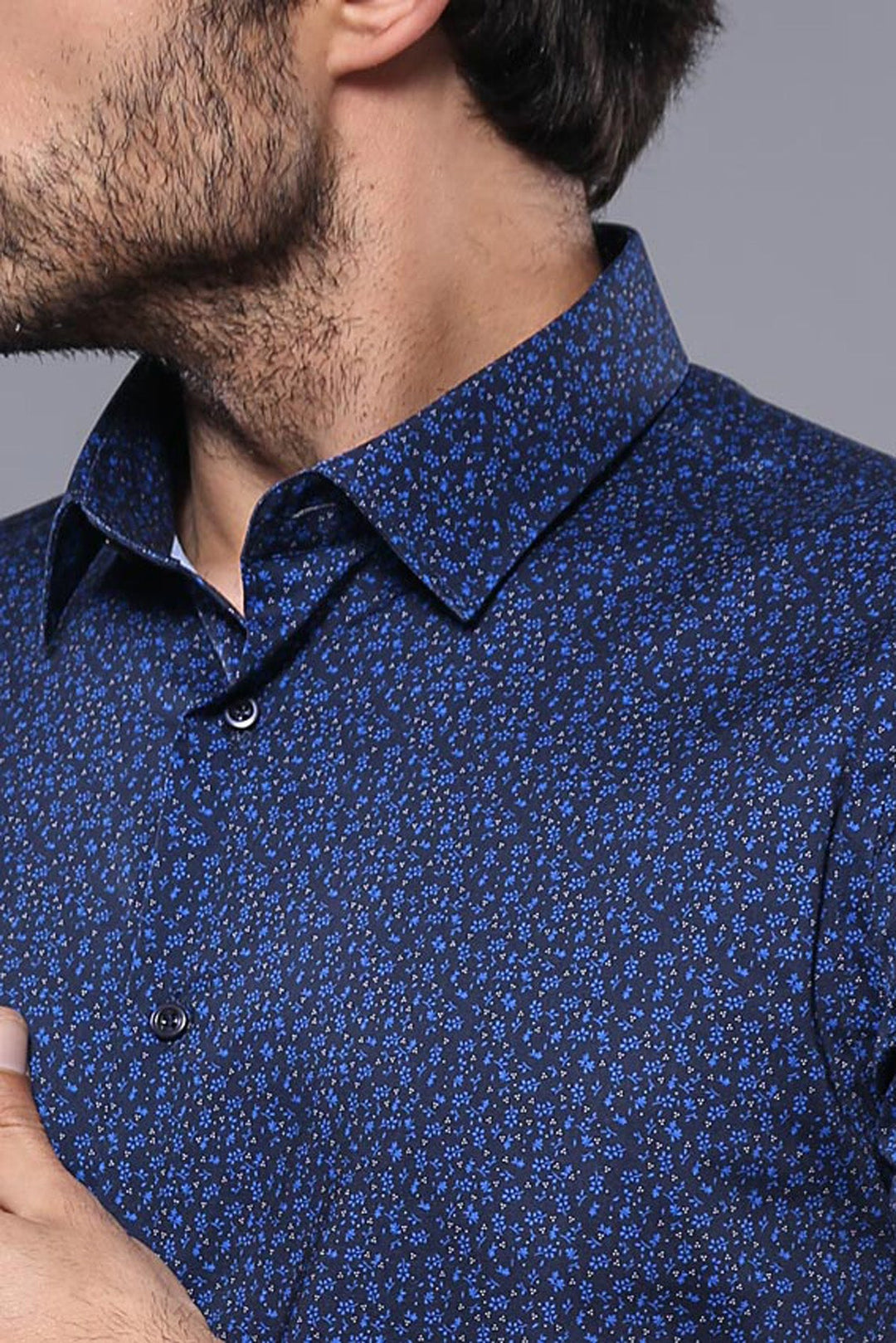 WSS Patterned Short Sleeves Navy Blue Men Shirt  - Highlands Ranch
