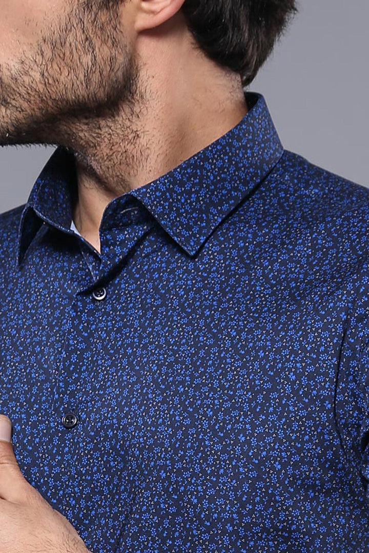 WSS Patterned Short Sleeves Navy Blue Men Shirt  - Highlands Ranch