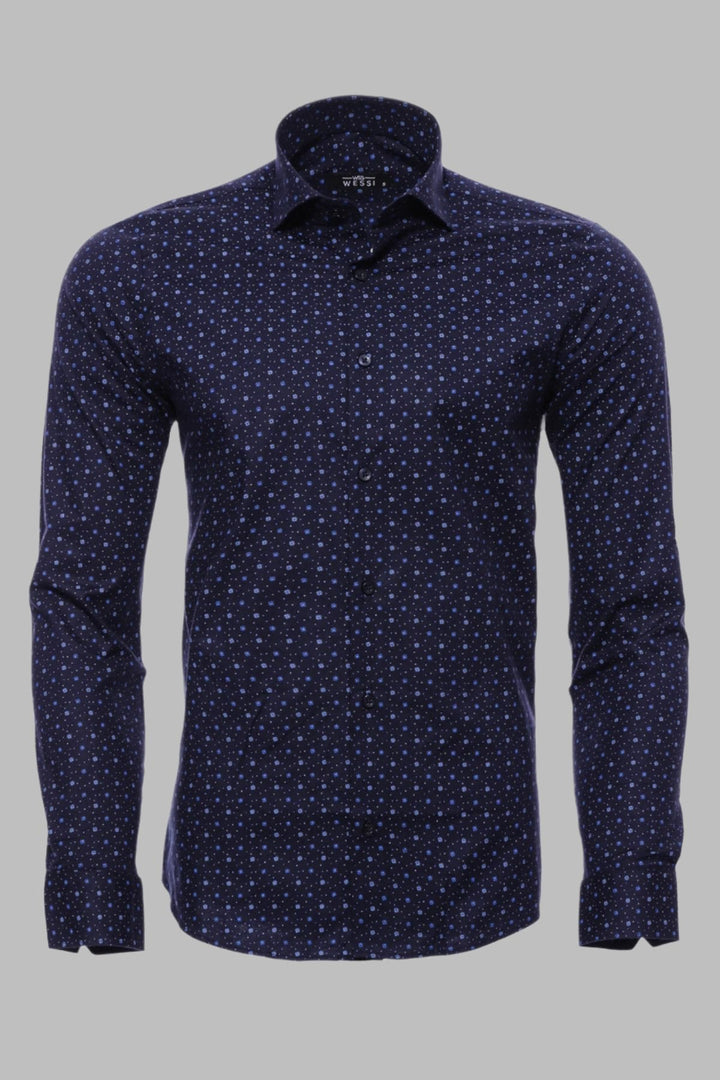 WSS Dot Patterned Long Sleeves Navy Blue Men's Shirt  - Centreville