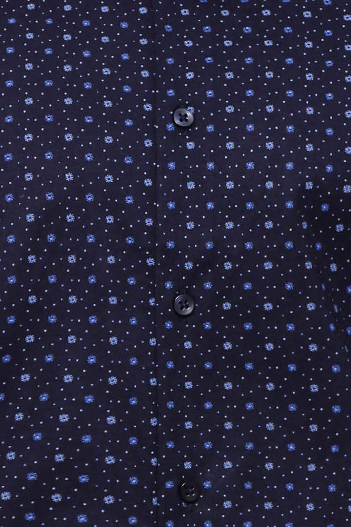 WSS Dot Patterned Long Sleeves Navy Blue Men's Shirt  - Centreville