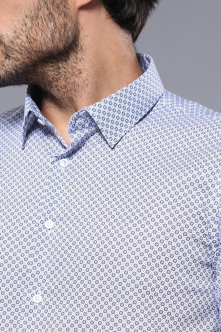 WSS Patterned Short Sleeve Blue Men Shirt  - Singen