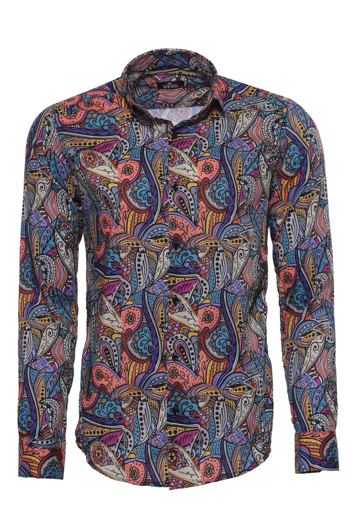 WSS Patterned Slim Fit Long Sleeves Multicolor Men Shirt  - St. Paul