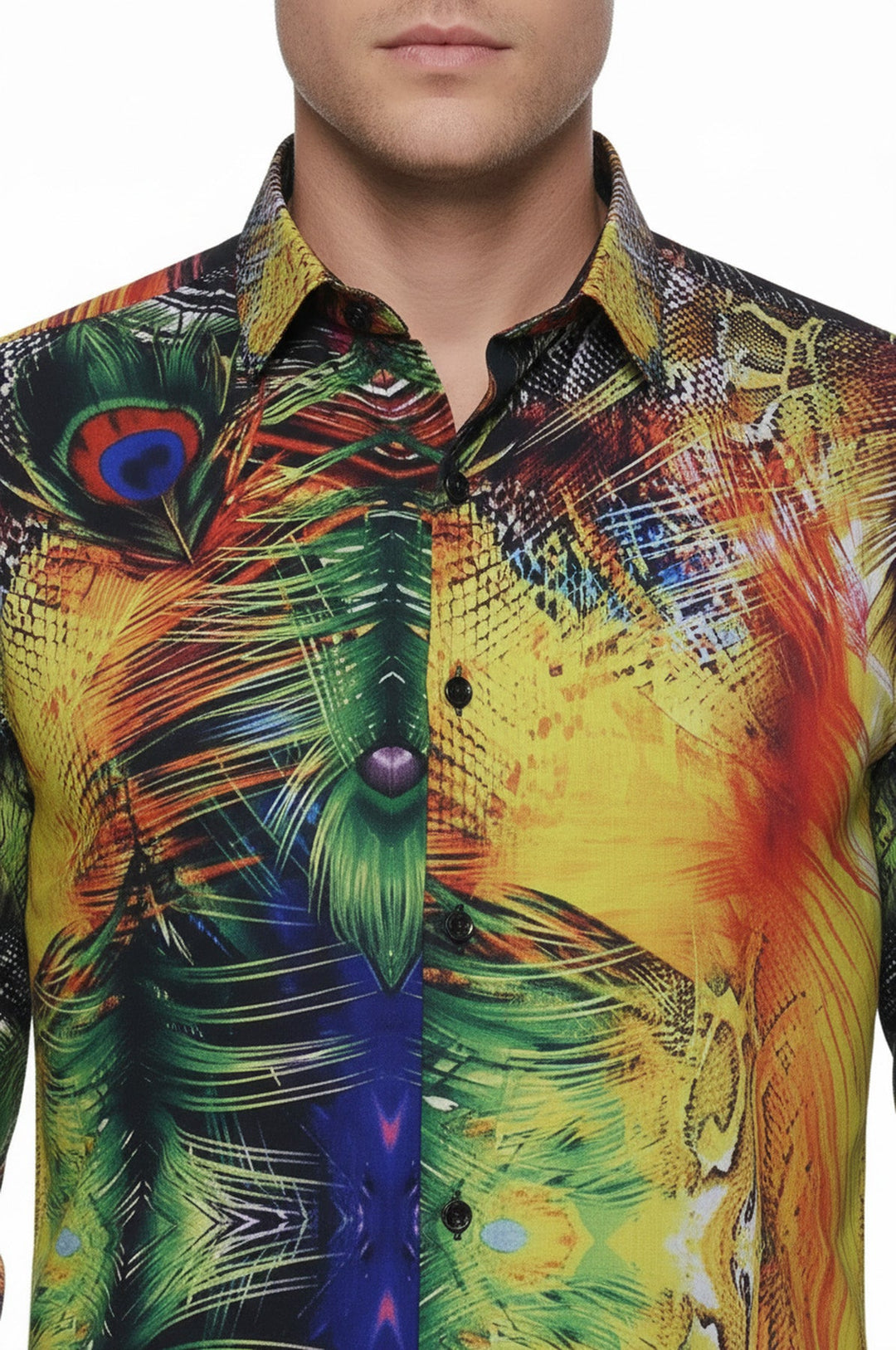 WSS Peacock Pattern Long Sleeves Multicolor Men Shirt  - Saronno