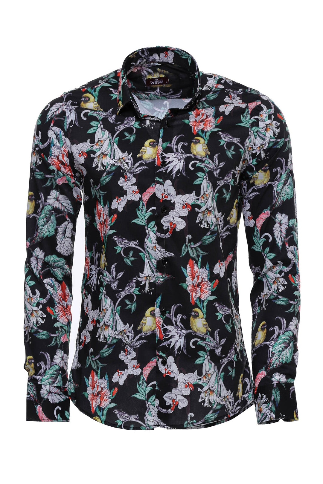 WSS Chain Zebra Leaf Patterned Slim Fit Long Sleeves Multicolor Men Shirt  - Singen
