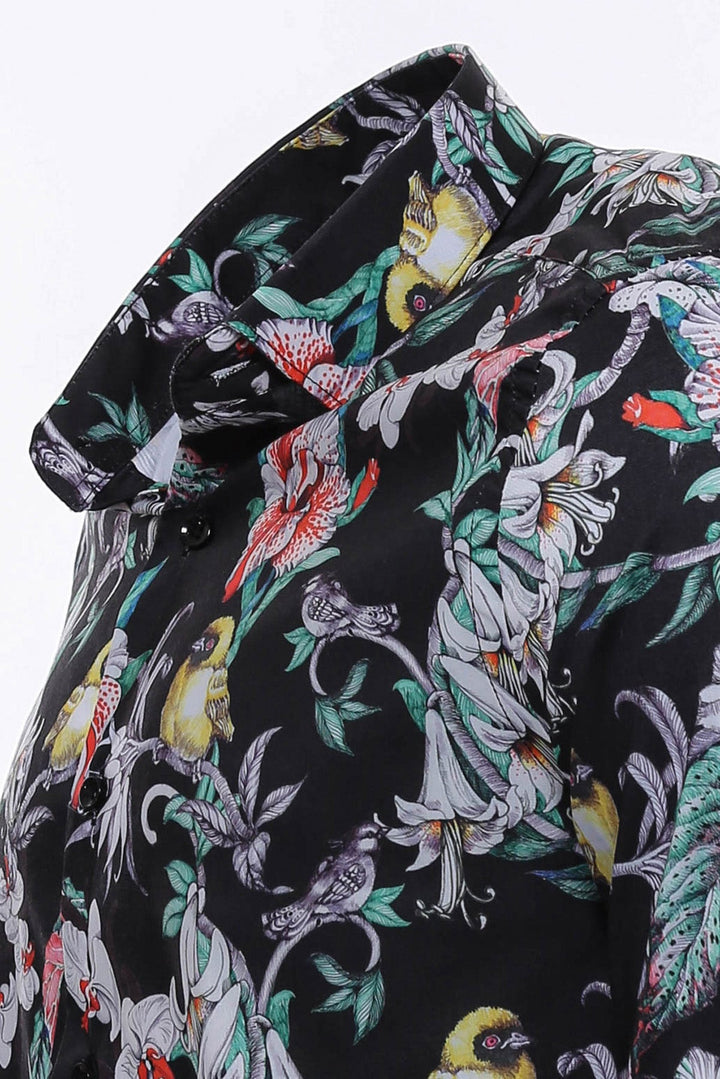 WSS Chain Zebra Leaf Patterned Slim Fit Long Sleeves Multicolor Men Shirt  - Singen