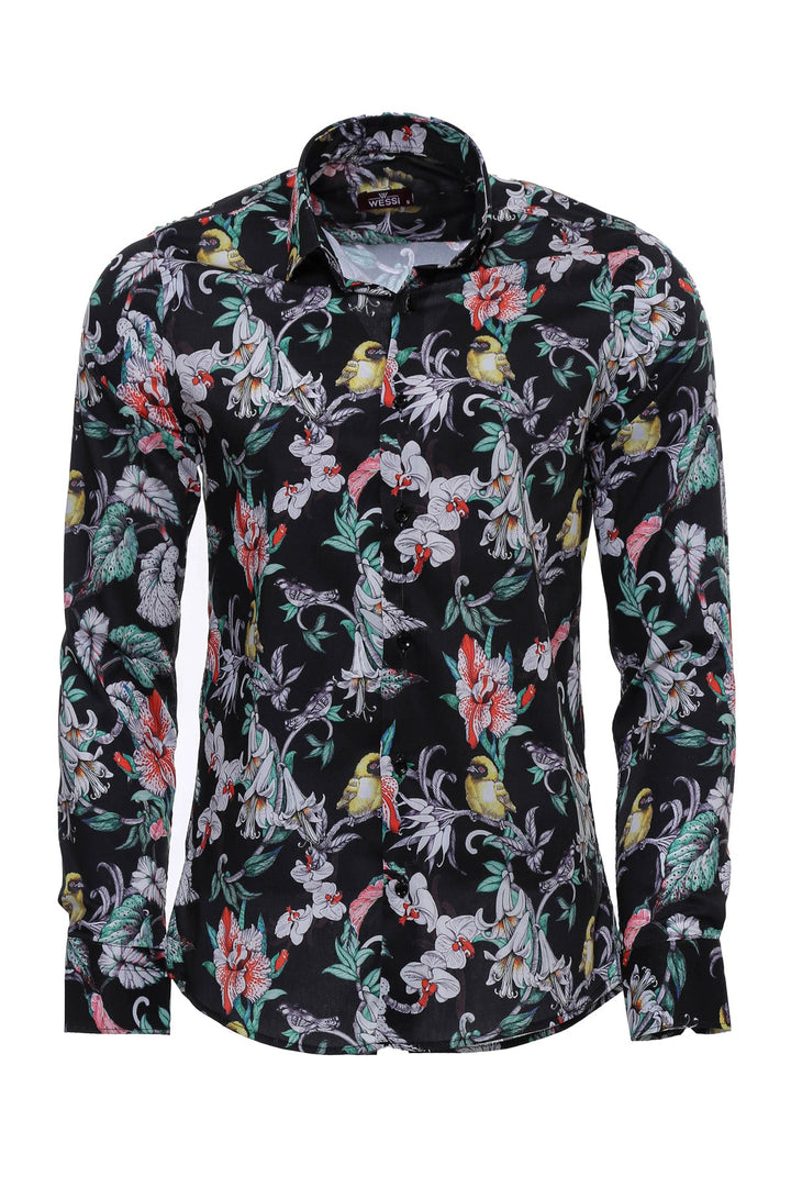 WSS Chain Zebra Leaf Patterned Slim Fit Long Sleeves Multicolor Men Shirt  - Singen