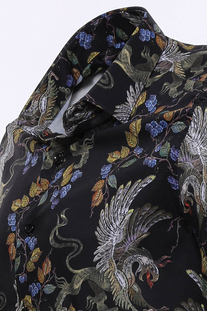 WSS Patterned Slim Fit Long Sleeves Black Men Shirt  - Medgidia