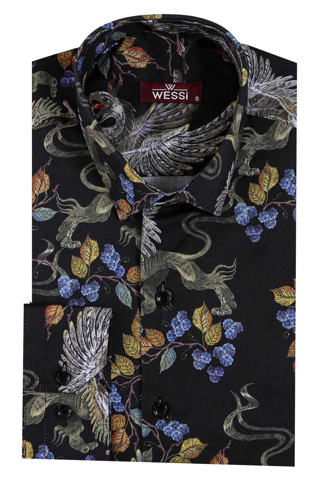 WSS Patterned Slim Fit Long Sleeves Black Men Shirt  - Medgidia