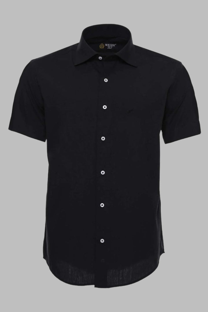 WSS Short Sleeves Cotton Black Men Shirt  - Langford Station