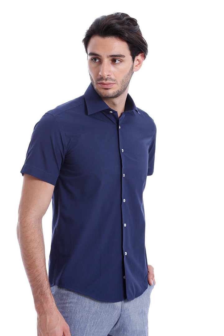 WSS Short Sleeve Poly Cotton Slim Fit Navy Blue Men Shirt  - Cedar Park