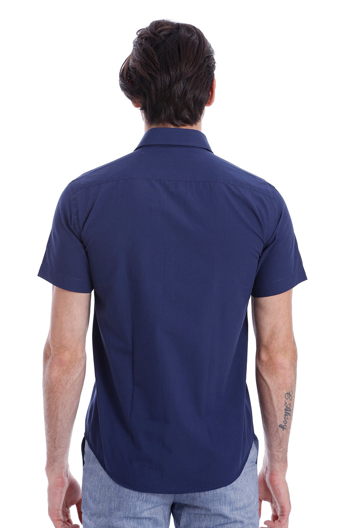 WSS Short Sleeve Poly Cotton Slim Fit Navy Blue Men Shirt  - Cedar Park