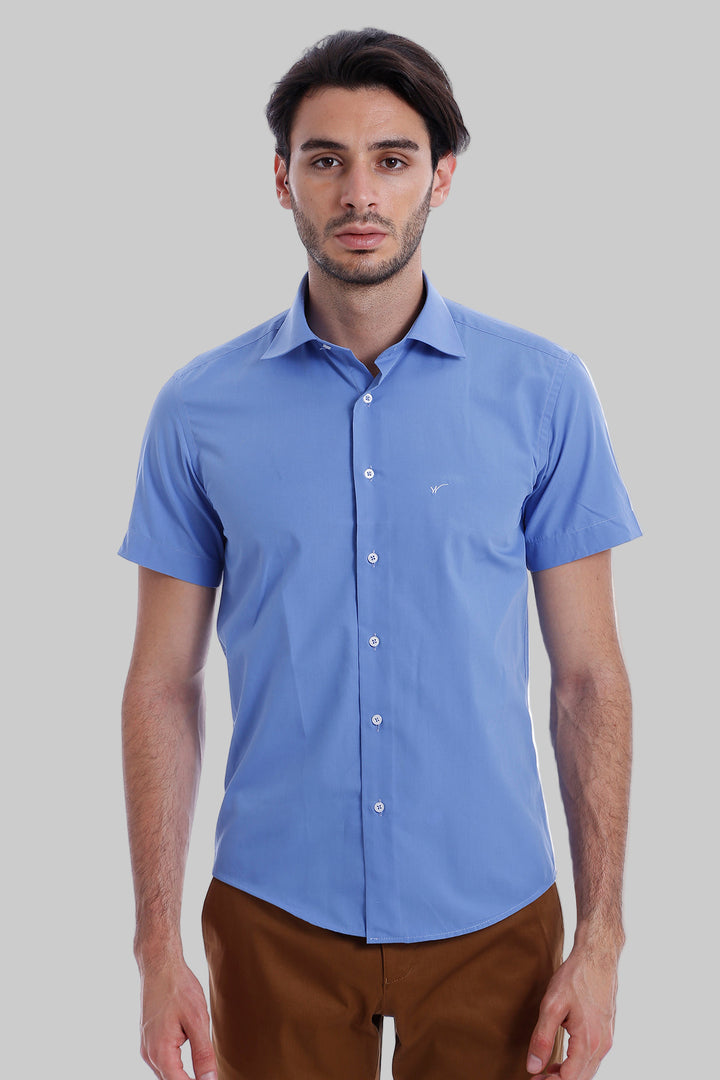WSS Short Sleeve Poly Cotton Slim Fit Blue Men Shirt  - Chimalhuacán