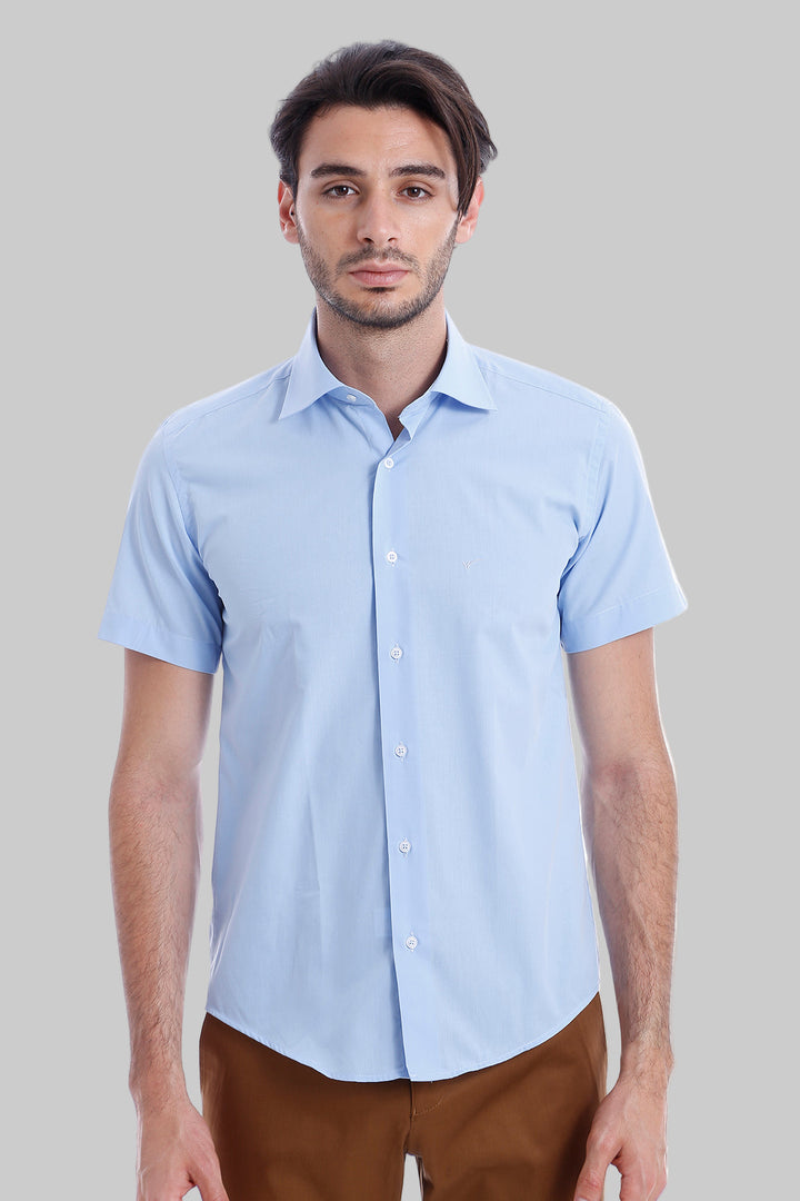 WSS Slim Fit Short Sleeve Poly Cotton Blue Men Shirt  - Istres
