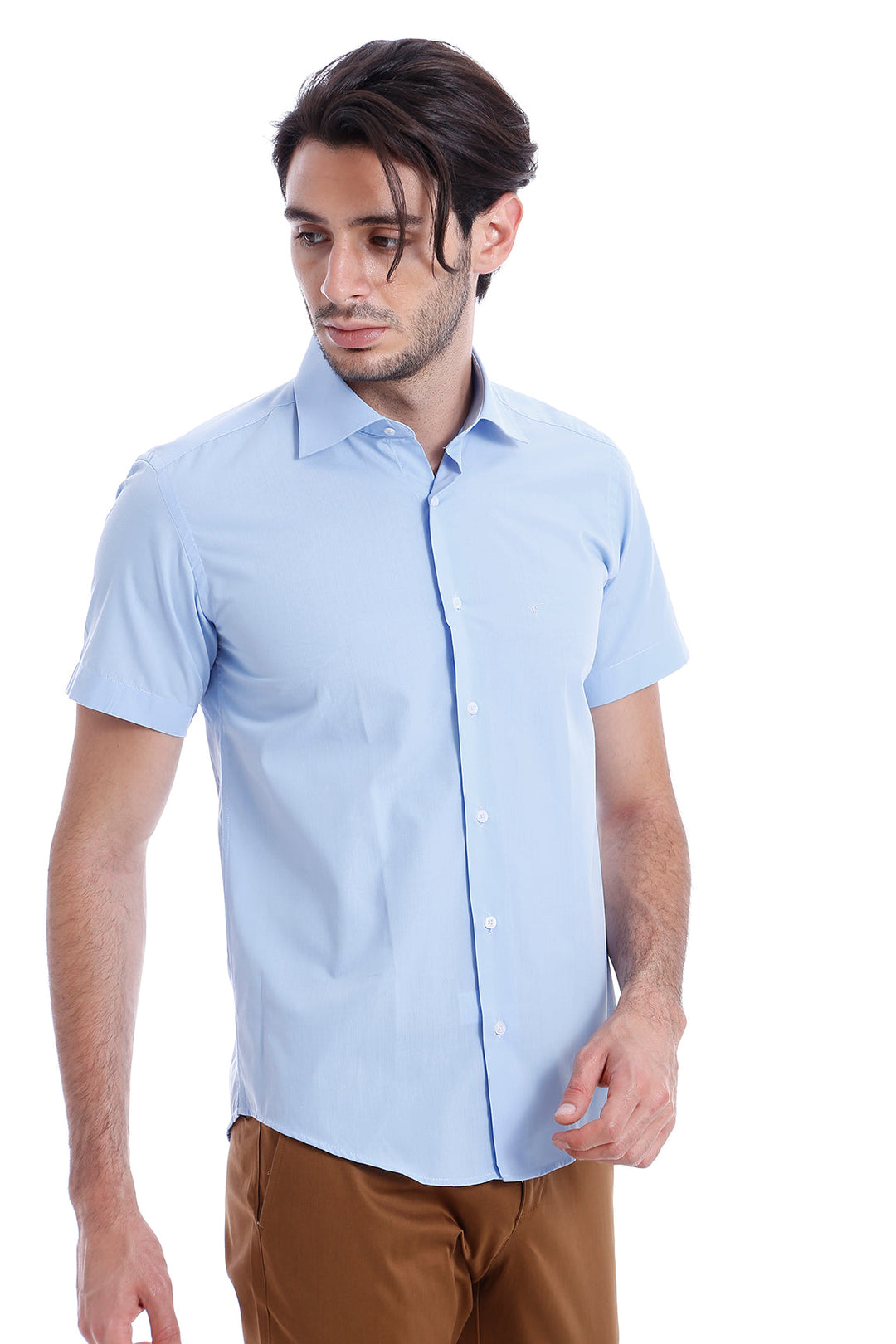 WSS Slim Fit Short Sleeve Poly Cotton Blue Men Shirt  - Istres