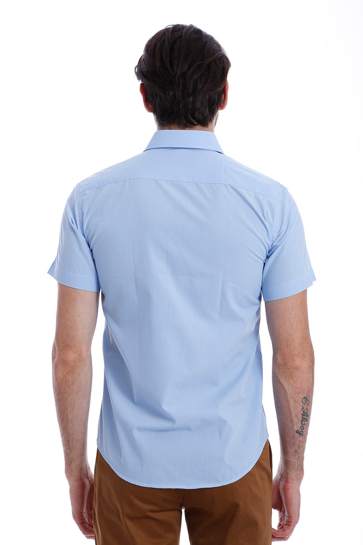 WSS Slim Fit Short Sleeve Poly Cotton Blue Men Shirt  - Istres