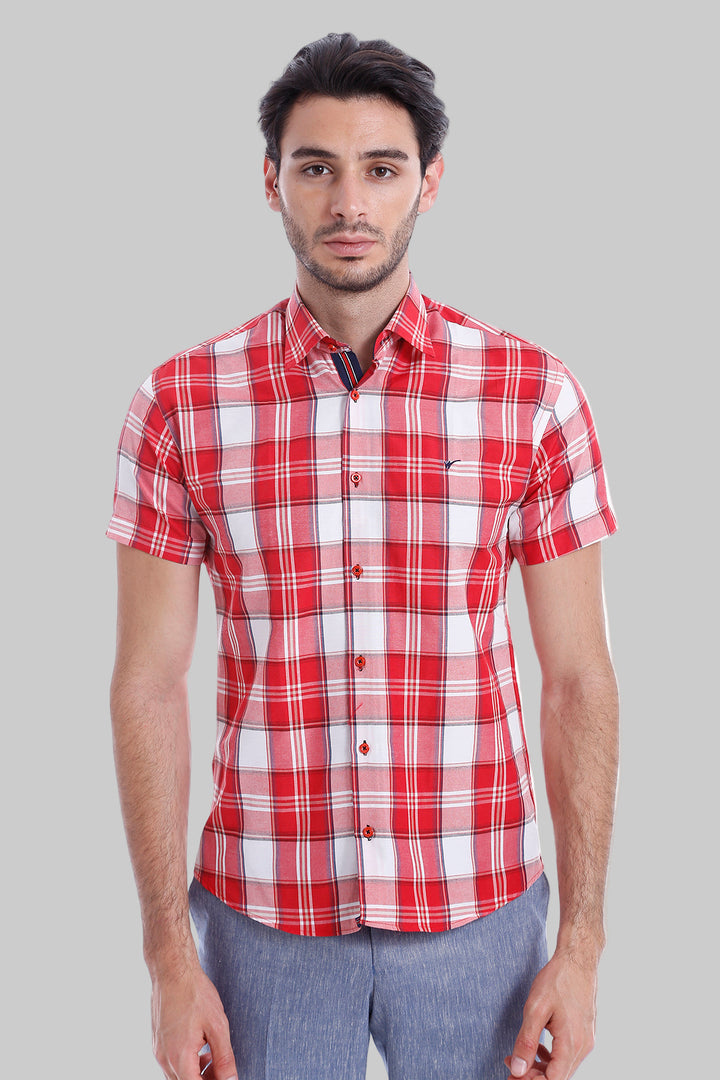 WSS Checked Short Sleeve Burgundy Men Shirt  - Largo