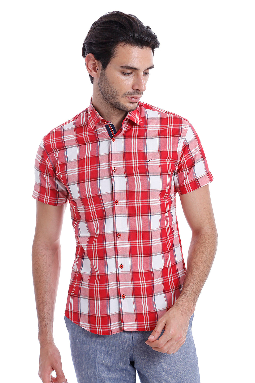 WSS Checked Short Sleeve Burgundy Men Shirt  - Largo
