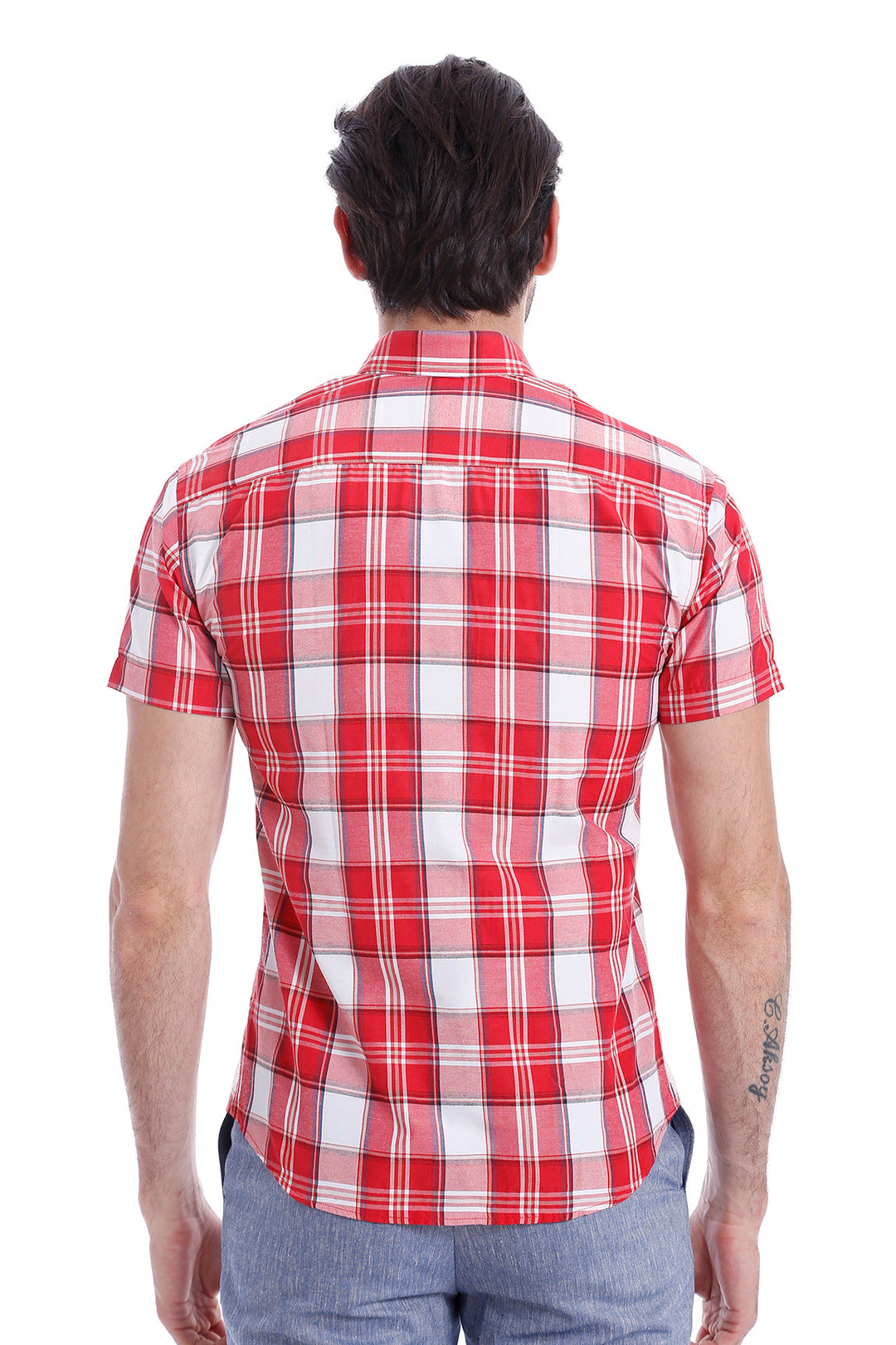 WSS Checked Short Sleeve Burgundy Men Shirt  - Largo