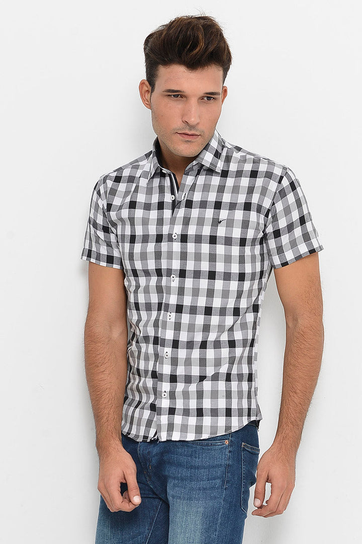 WSS Checked Short Sleeve White-Black Men Shirt  - Jiutepec