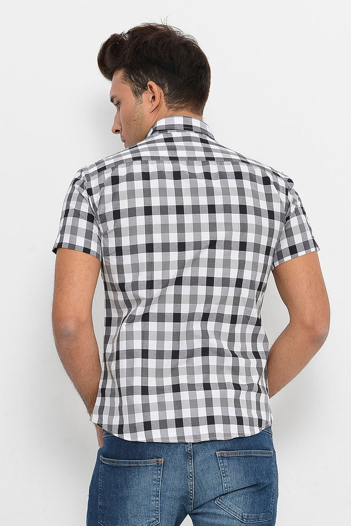 WSS Checked Short Sleeve White-Black Men Shirt  - Jiutepec