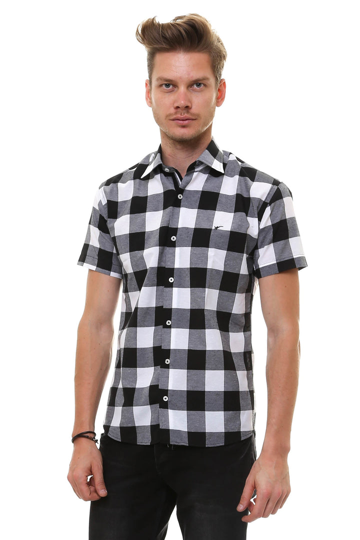 WSS Checked Short Sleeve White-Black Men Shirt  - Kamenicë