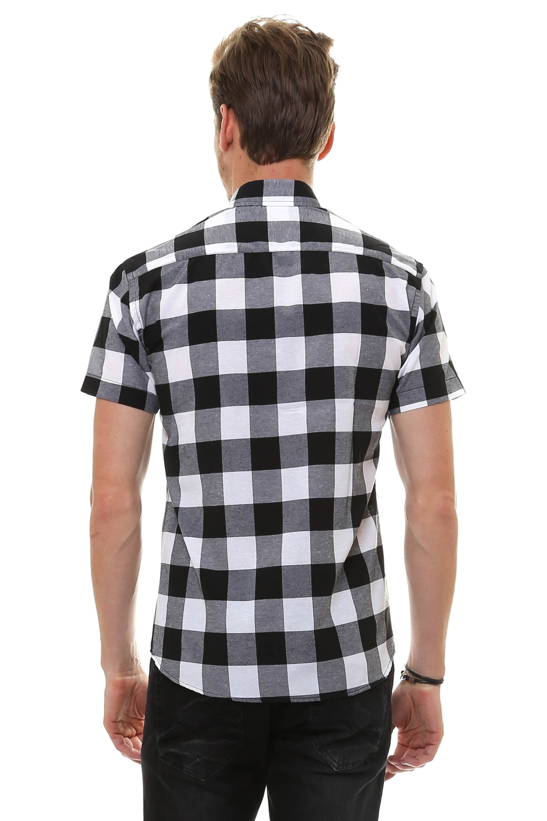 WSS Checked Short Sleeve White-Black Men Shirt  - Kamenicë