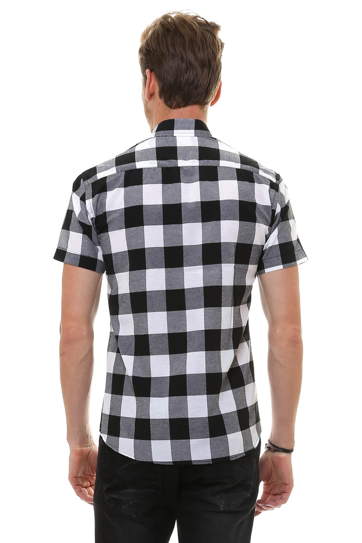 WSS Checked Short Sleeve White-Black Men Shirt  - Kamenicë