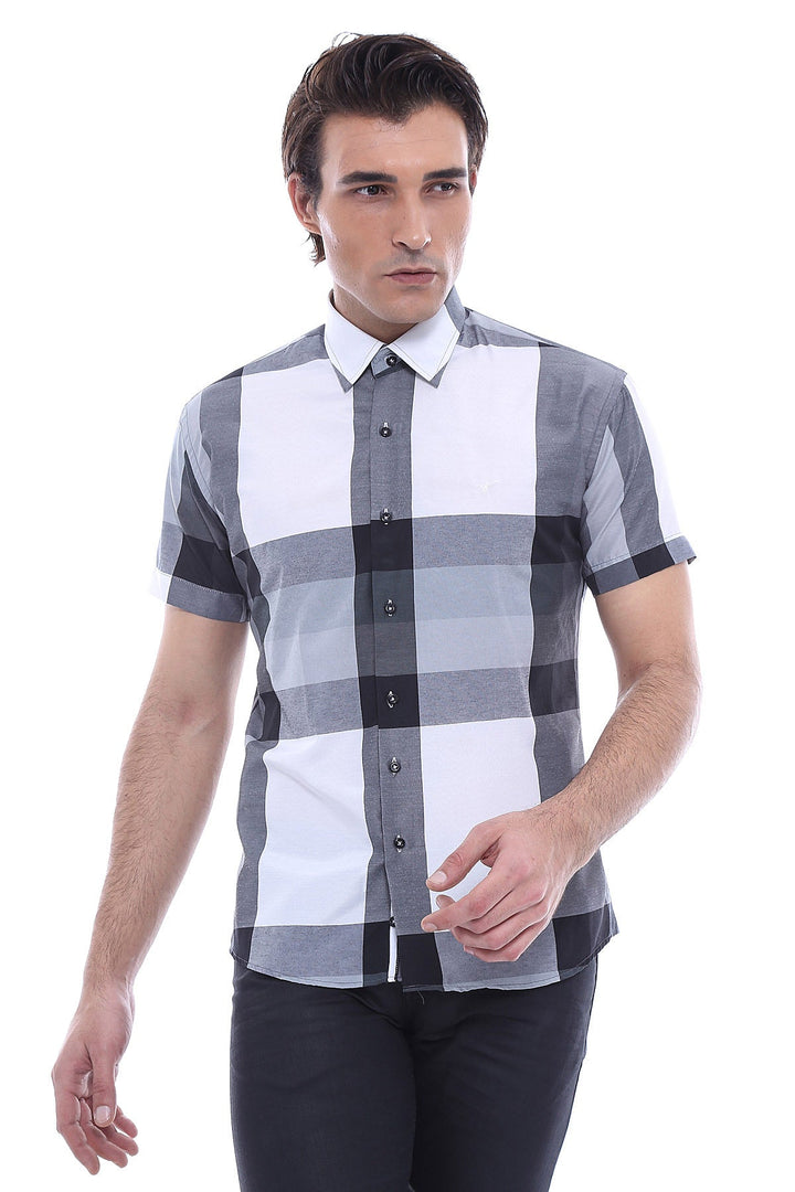 WSS Checked Short Sleeve White Men Shirt  - Colomiers