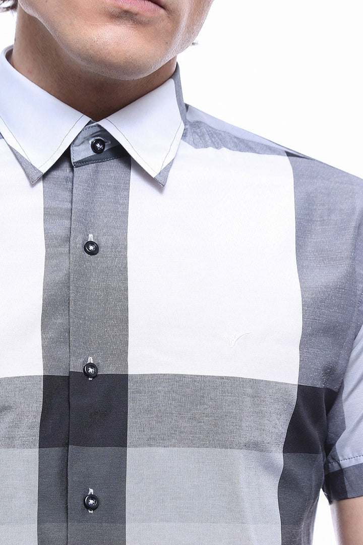 WSS Checked Short Sleeve White Men Shirt  - Colomiers