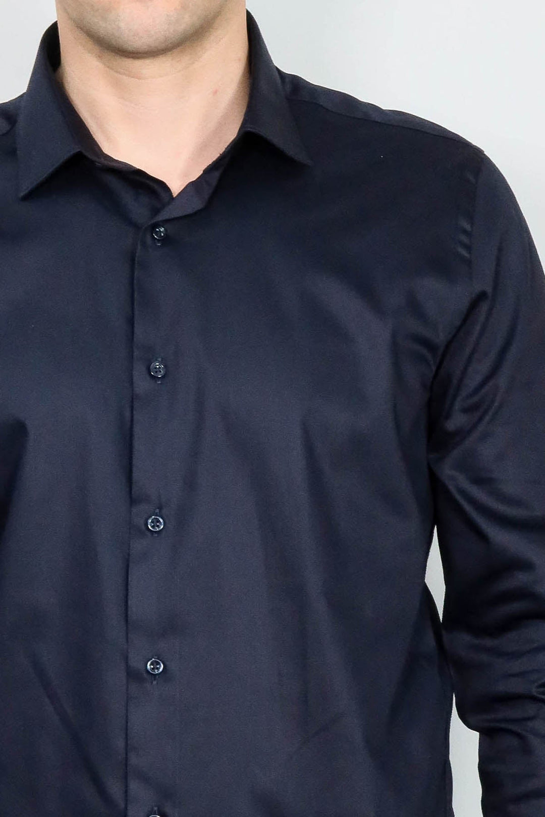 WSS Cotton Satin Slim Fit Long Sleeves Plain Navy Blue Men Shirt  - Ragusa
