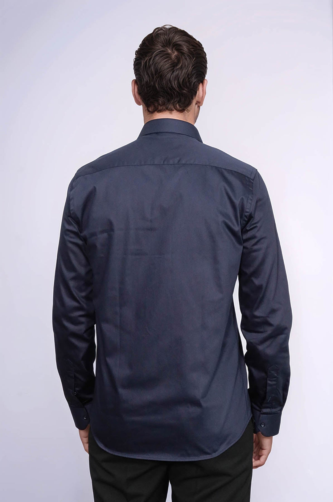 WSS Cotton Satin Slim Fit Long Sleeves Plain Navy Blue Men Shirt  - Ragusa