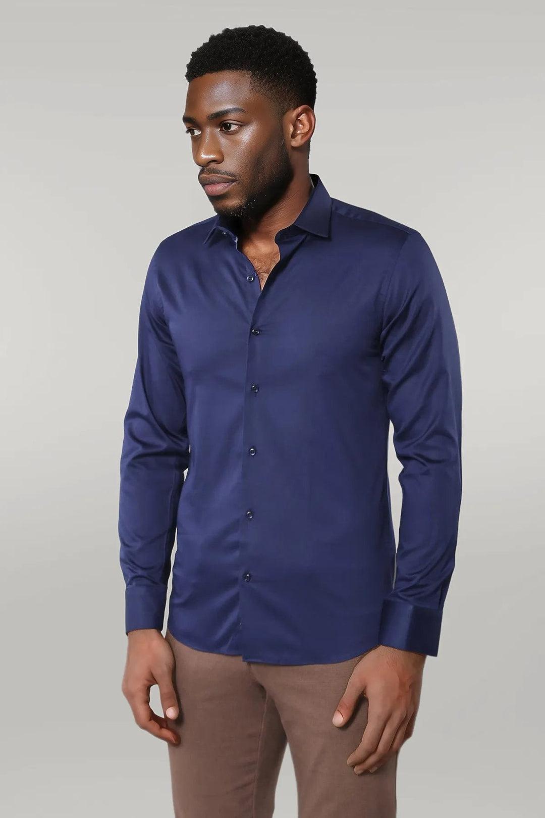 WSS Cotton Satin Slim Fit Navy Blue Men Shirt  - Singen