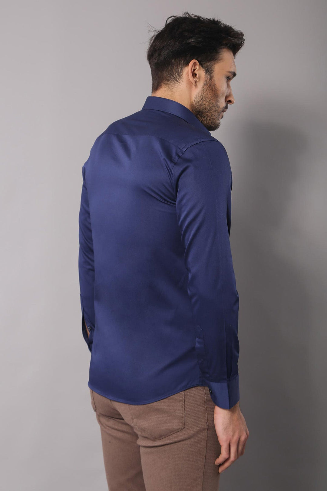 WSS Cotton Satin Slim Fit Navy Blue Men Shirt  - Monopoli
