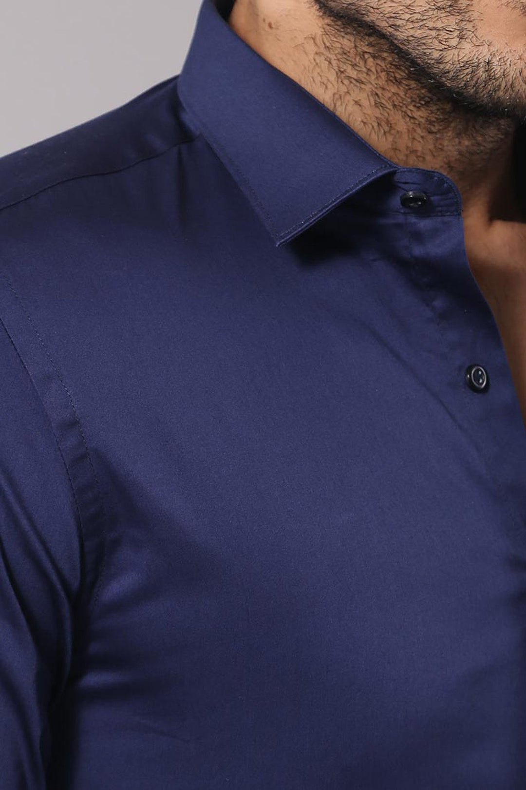 WSS Cotton Satin Slim Fit Navy Blue Men Shirt  - Singen