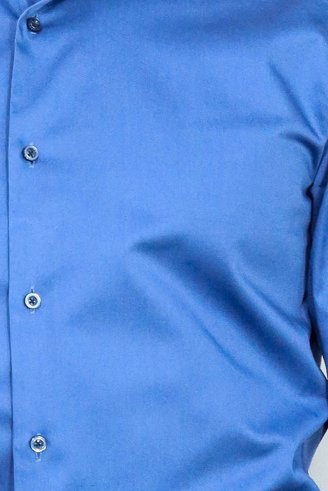 WSS Cotton Satin Plain Long Sleeves Slim Fit Blue Men Shirt  - Sandy Springs