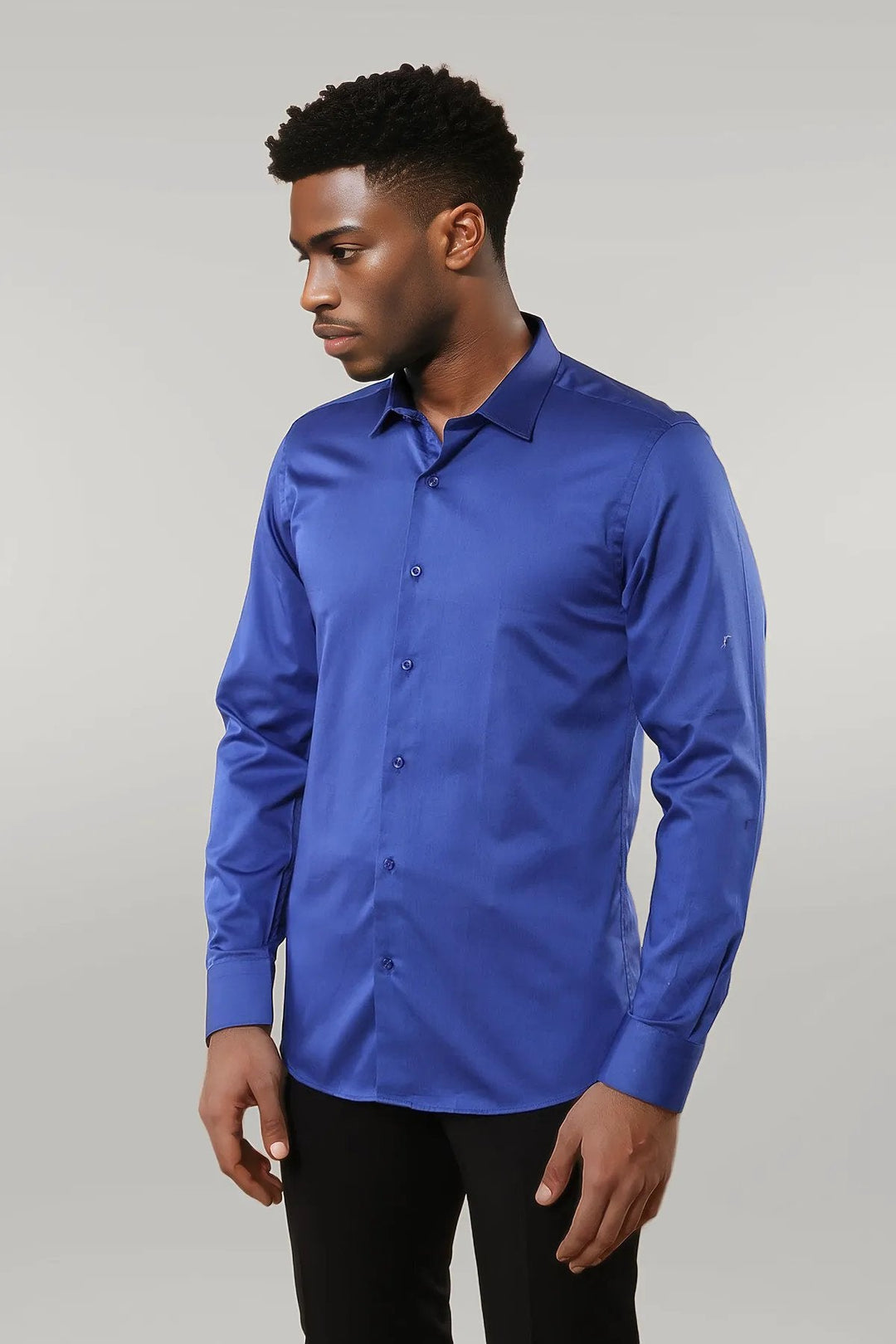 WSS Cotton Satin Slim Fit Blue Men Shirt  - Singen